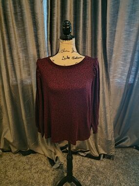 Banana Republic Burgundy Leopard-Print Long Sleeve Top